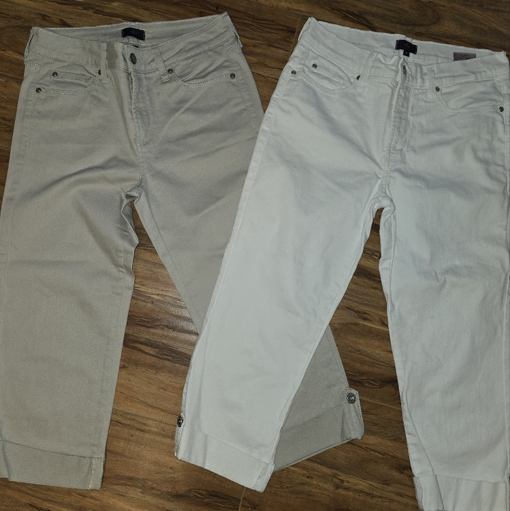 Lot of 2 NYDJ Crops White Tan Size 6 Cropped Pants Capris